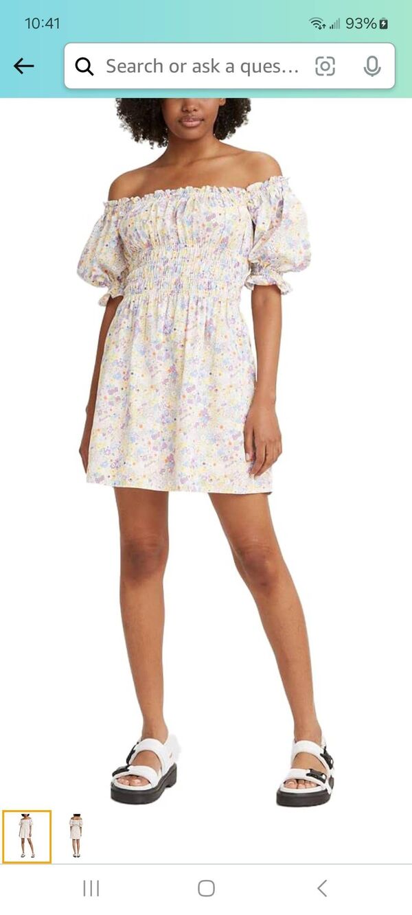 New Small Levi Off Shoulder Country Sundress Shirred Waist Puff Sleeve Dress